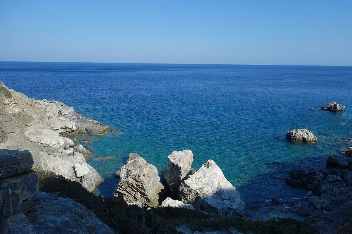 Agia Anna Beach, Amorgos, Agia Anna, Amorgos - small pebble beach below the cliffside chozoviotissa monastery