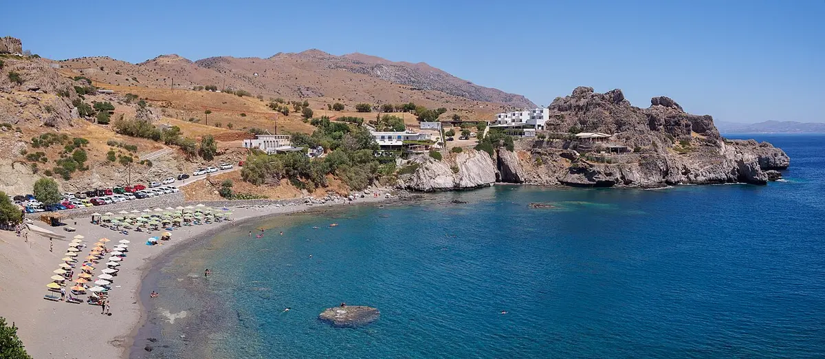 Agios Pavlos Beach, Rethymno, Agios Pavlos, Rethymno, Crete - sand dunes and a rocky cape on the south coast of crete