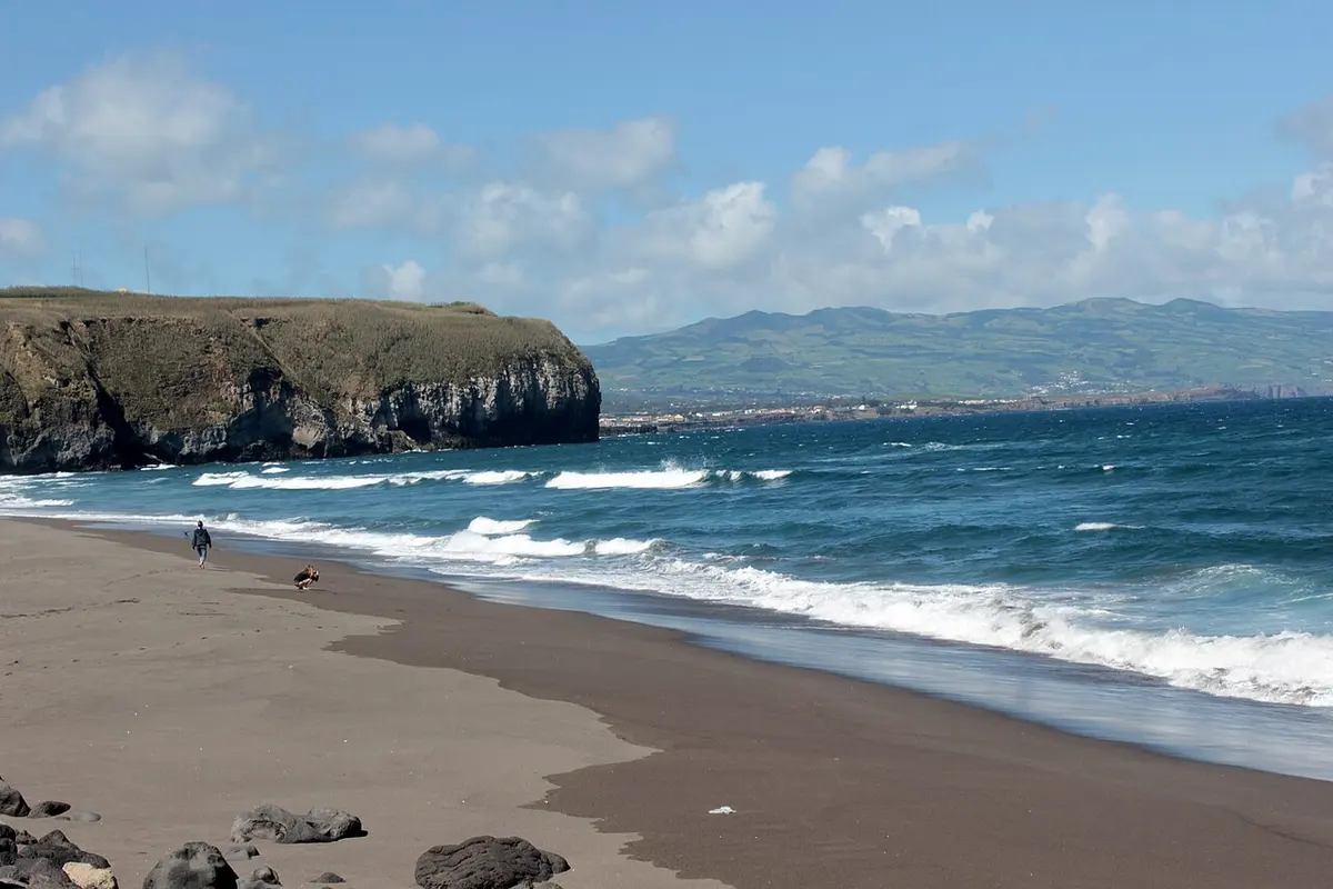 Praia de Santa Barbara, Ribeira Grande, Azores - black-sand surf beach on sao miguel