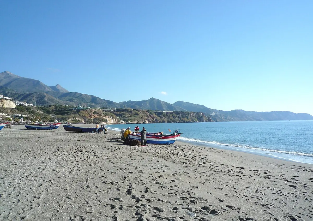 Playa Burriana, Nerja, Costa del Sol, Andalusia - long nerja beach lined with chiringuitos