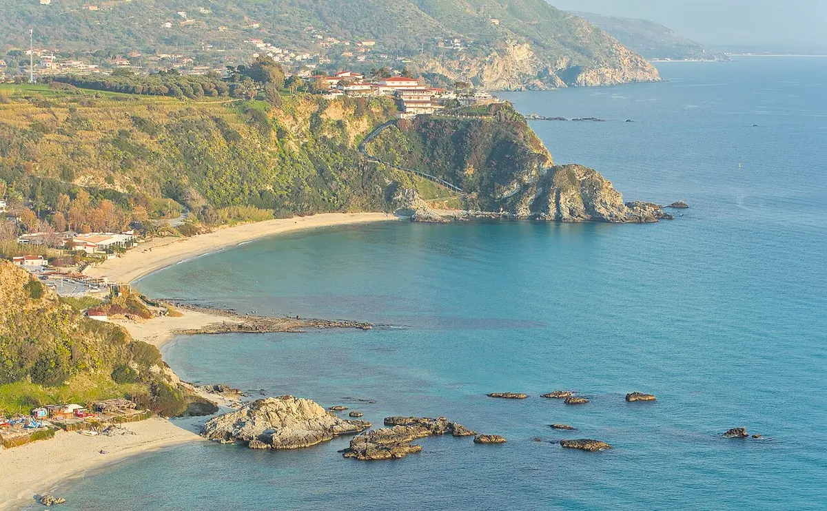 Capo Vaticano Beach, Calabria, Capo Vaticano, Ricadi, Calabria - white sand below granite cliffs on the coast of the gods