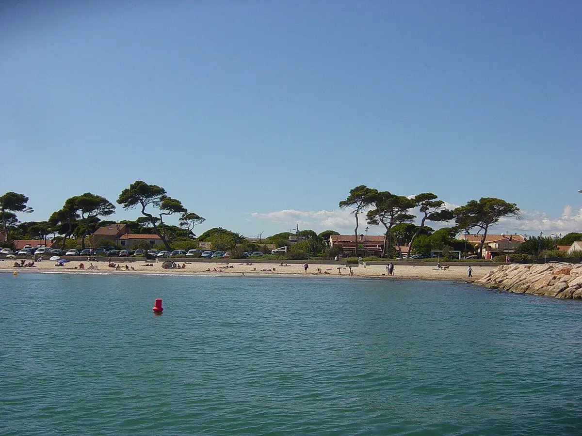 La Capte Beach, Hyeres, La Capte, Hyeres, Var - calm shallow beach on the giens peninsula