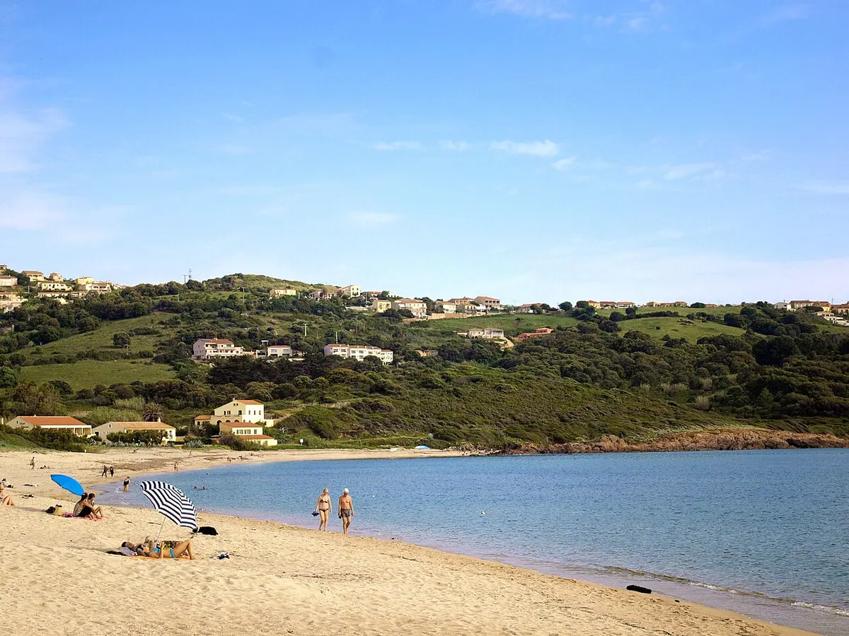 Cargese Beach (Peru), Corsica, Peru, Cargese, Corse-du-Sud - small sandy bay below the greek village of cargese
