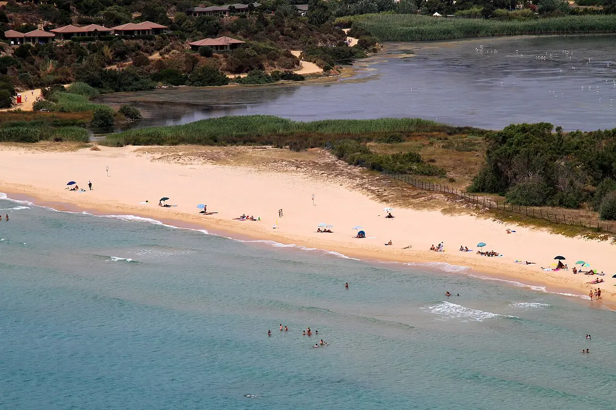 Sa Colonia Beach, Chia, Domus de Maria, Sardinia - sandy beach beside a flamingo lagoon