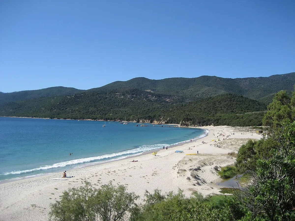 Cupabia Beach, Corsica, Cupabia, Serra-di-Ferro, Corsica - long sandy beach and genoese tower in the gulf of valinco