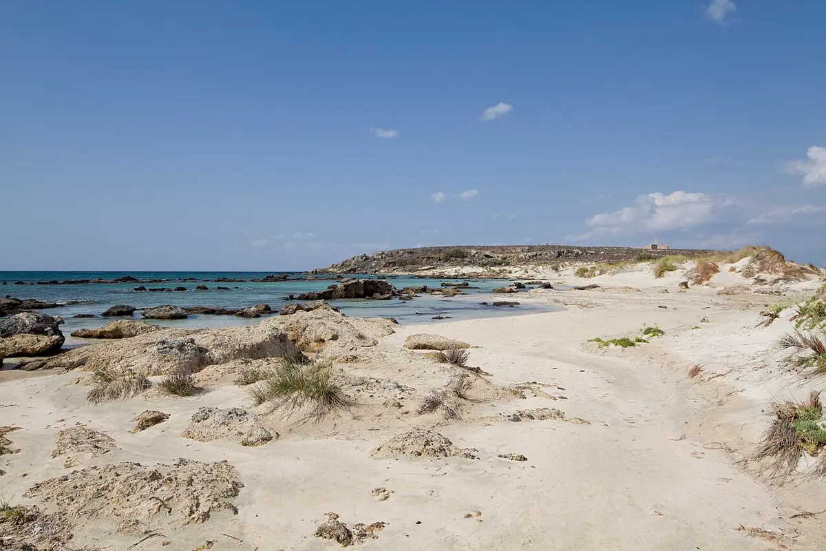 Elafonisi Beach, Crete, Elafonisi, Chania, Crete - pale sand with a pink tint and a shallow lagoon