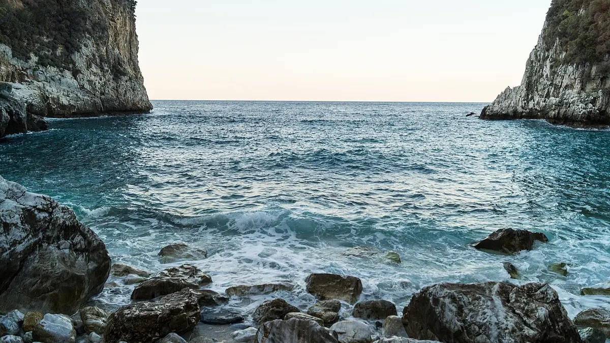 Fakistra Beach, Pelion, Fakistra, Zagora, Pelion - pebble cove below green cliffs on the east coast of pelion