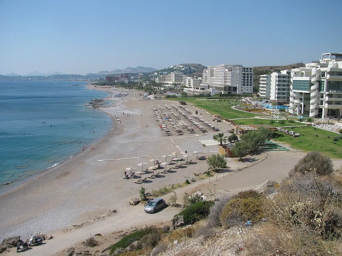 Faliraki Beach, Faliraki, Rhodes - lively sandy beach with water sports on the east coast