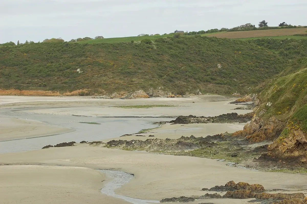 Plage de Granville, Granville, Normandy - tidal sandy beach below the old town of granville in normandy