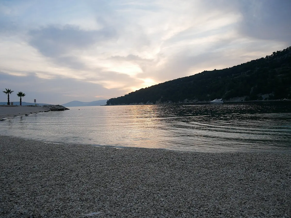 Kasjuni Beach, Split, Dalmatia - city pebble beach under marjan hill
