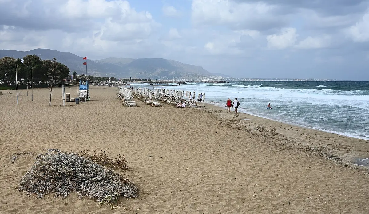 Malia Beach, Crete, Malia, Crete - wide sand and rocky shore on the north coast of crete