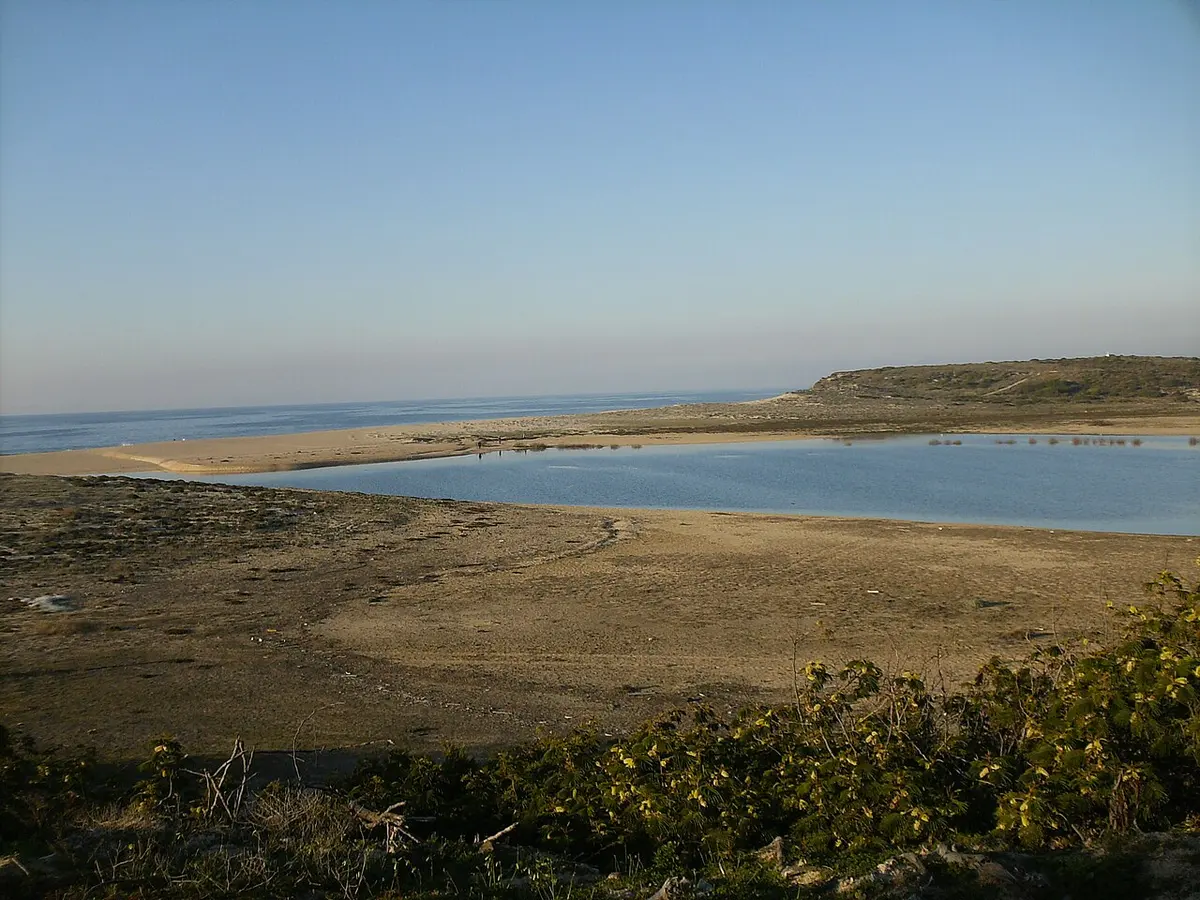 Praia de Melides, Alentejo, Melides, Grandola, Alentejo - wild atlantic beach beside a lagoon on the alentejo coast