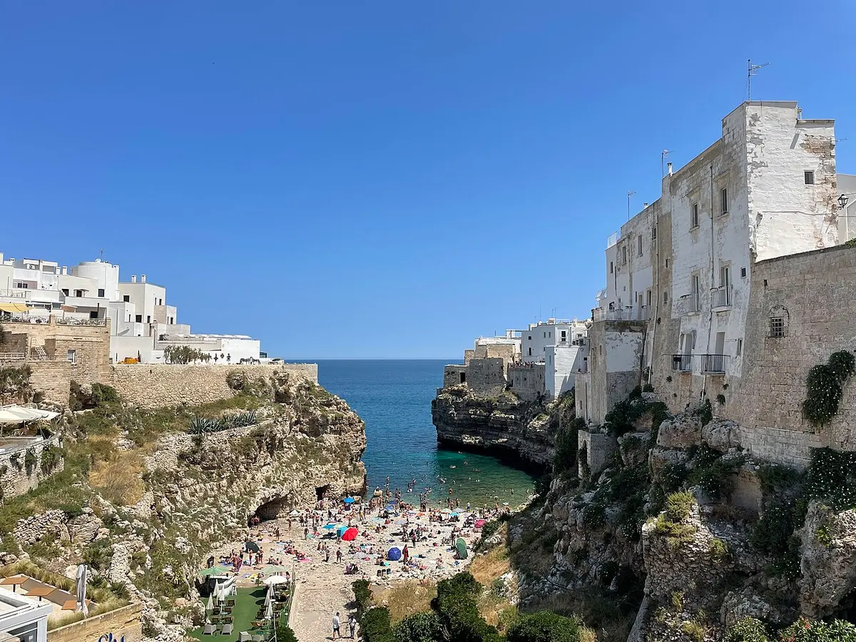 Lama Monachile, Polignano a Mare, Puglia - pebble cove squeezed between white cliffs and the old town