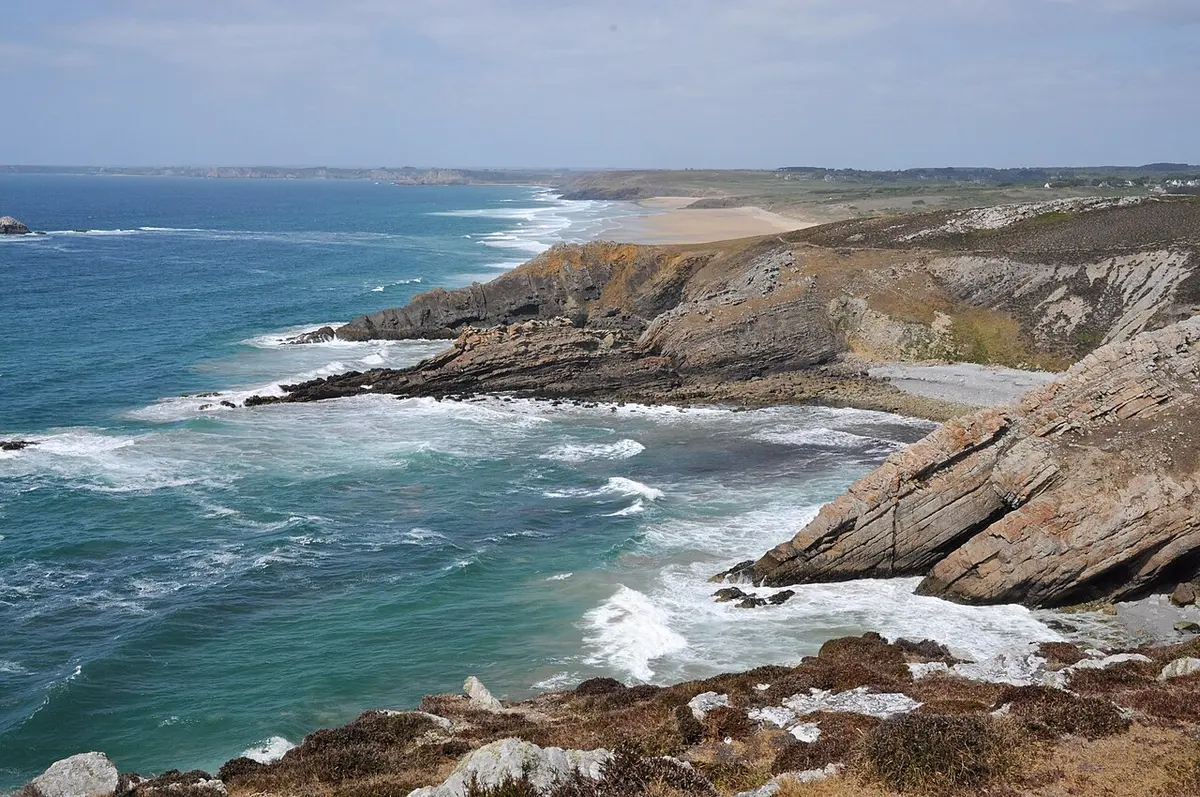 Plage de la Palue, Crozon, Finistere, Brittany - wild surf beach under crozon cliffs