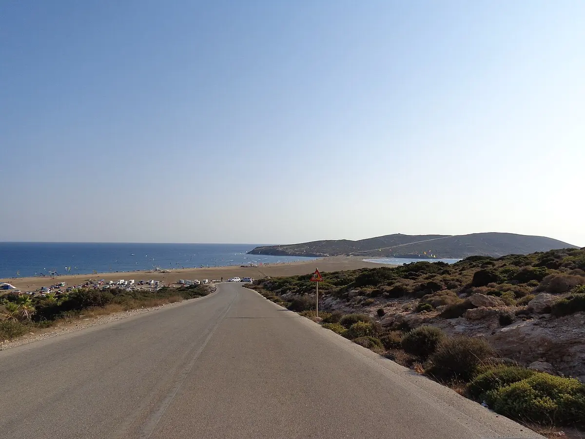 Prasonisi Beach, Rhodes, Prasonisi, Rhodes, Dodecanese - sandbar between two seas at the southern tip of rhodes