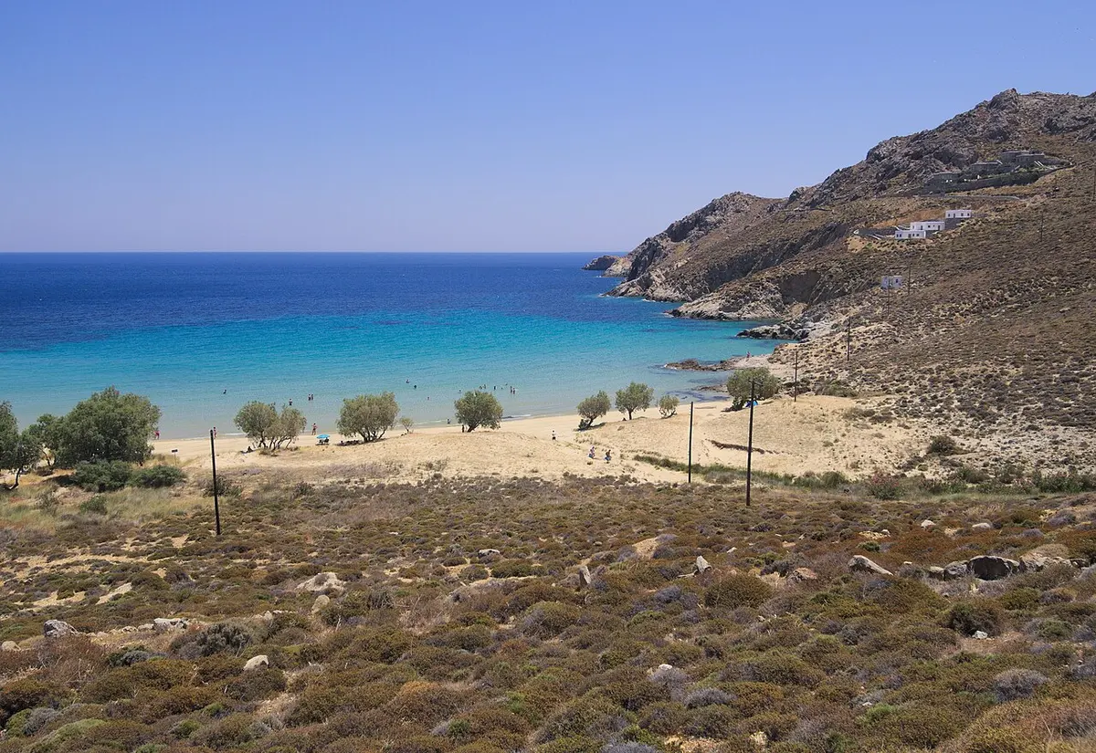 Psili Ammos Beach, Serifos, Psili Ammos, Serifos, Cyclades - quiet sandy cove with tamarisk trees on serifos