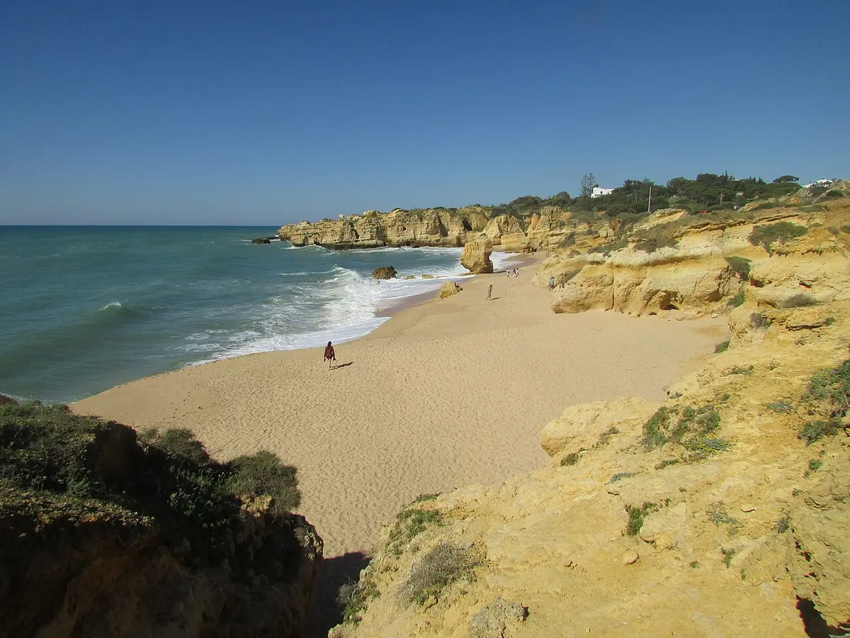 Praia de Sao Rafael, Albufeira, Algarve - golden algarve beach framed by sea stacks