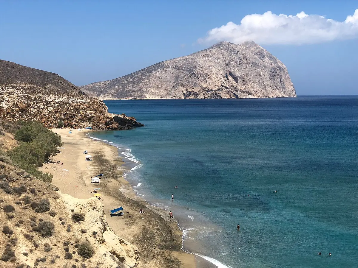 Roukounas Beach, Anafi, Roukounas, Anafi - long curve of sand on a quiet island east of santorini