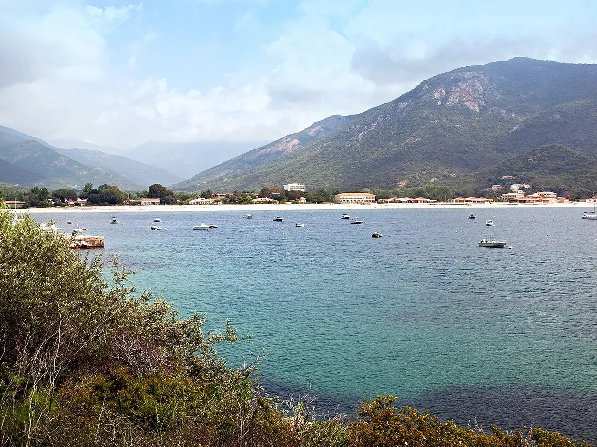 Sagone Beach, Corsica, Sagone, Vico, Corse-du-Sud - long sandy gulf beach on the west coast of corsica