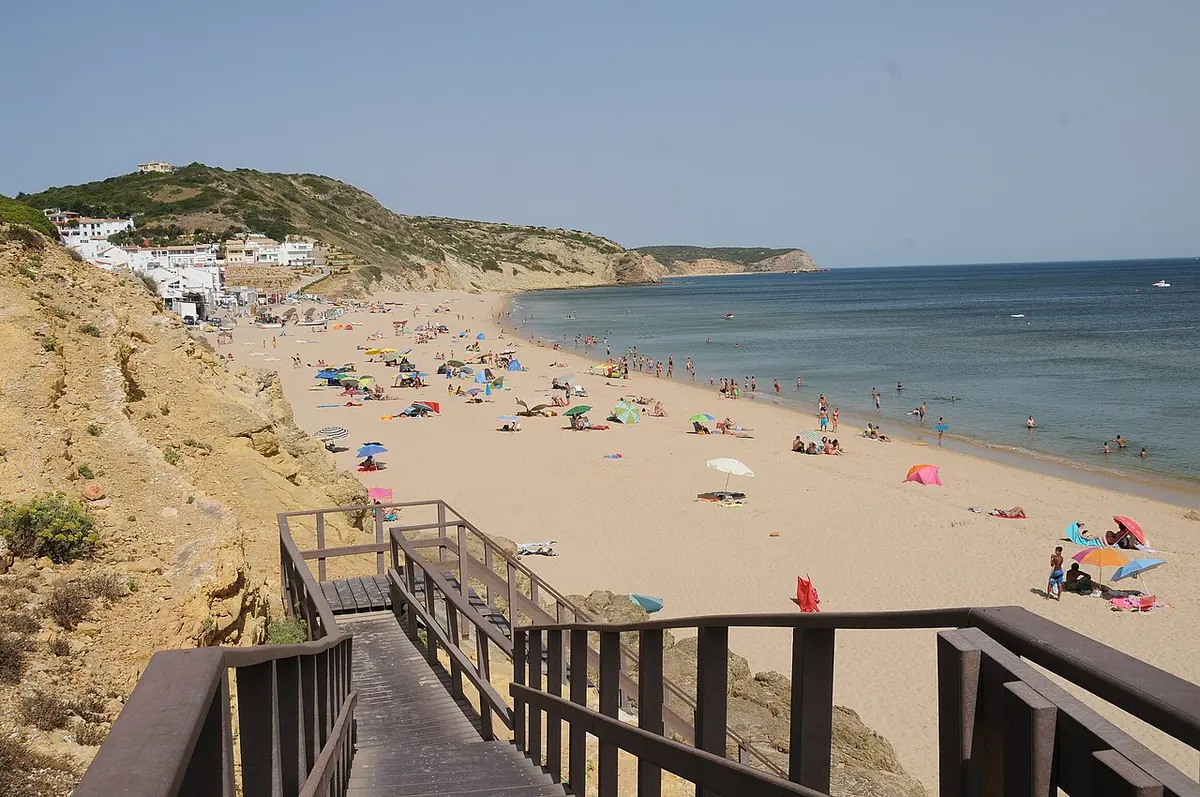 Praia da Salema, Salema, Budens, Algarve - fishing village beach with golden sand