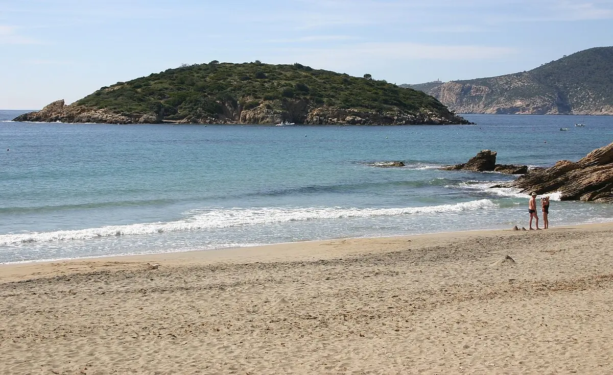 Sant Elm Beach, Sant Elm, Andratx, Mallorca - small sandy bay facing sa dragonera island