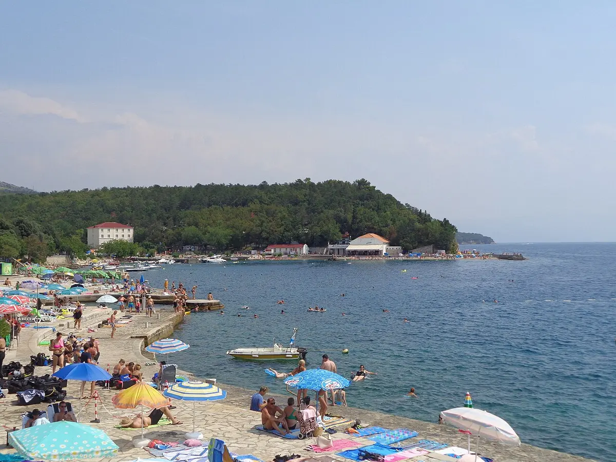 Selce Beach, Crikvenica, Selce, Kvarner - sheltered pebble beach with pines and a small harbour