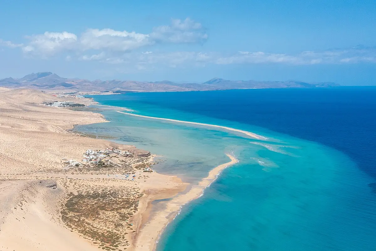 Playa de Sotavento, Jandia, Fuerteventura - turquoise lagoon and long sandbar on fuerteventura