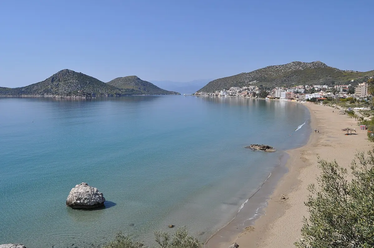 Tolo Beach, Peloponnese, Tolo, Argolis, Peloponnese - long pale-sand beach in a sheltered bay near nafplio