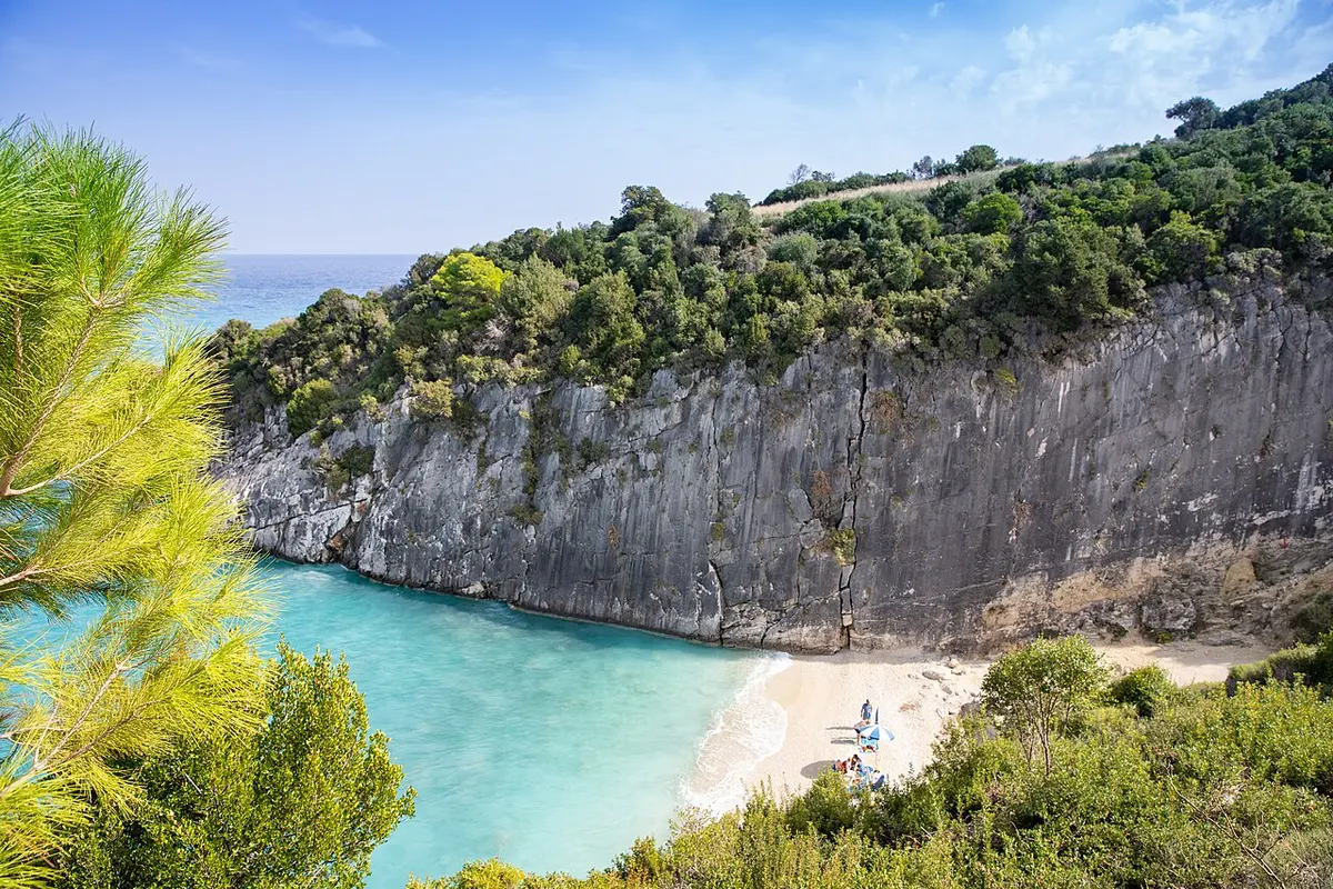 Xigia Beach, Zakynthos, Ionian Islands - sulphur springs and turquoise water under pale cliffs